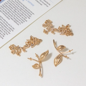 Pendentifs vintage en cuivre doré fleurs et feuilles pour création de bijoux DIY