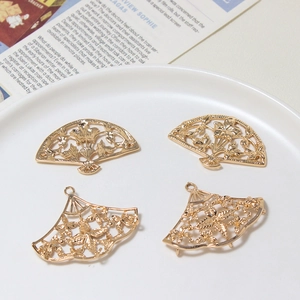 Gold plated hollow fan pendants for DIY traditional jewelry making set of 4