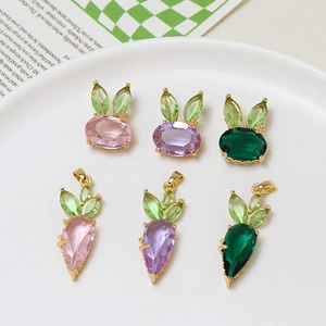 Cute rabbit and carrot crystal pendants with gold metal bases for DIY jewelry making