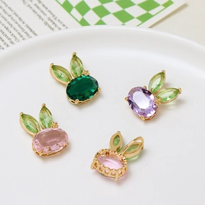 Cute bunny pendants with crystal carrot ears in gold alloy settings for jewelry DIY