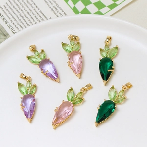 Cute carrot-shaped crystal pendants with gold metal frames for DIY jewelry crafts