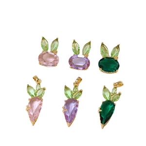 Cute crystal rabbit and carrot charms in pink, purple, and green for DIY jewelry