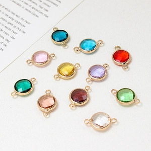 Colorful 10mm round faceted glass charms with double gold loops for DIY jewelry