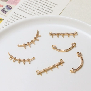 Golden micro-pave zircon curved connectors and bars for DIY jewelry making accessories