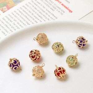 Hollow gold metal sphere pendants with colorful crystal beads for DIY jewelry making