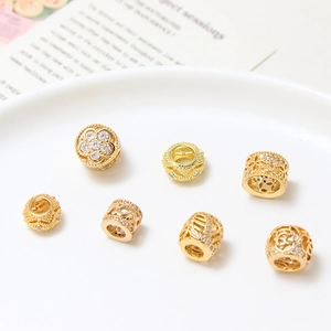 Perle Distanziatrici in Rame Placcato Oro con Zirconia Cubica Traforate per Creazione Gioielli Fai-da-te Ciondoli Cilindrici Vintage
