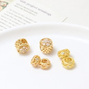 Perline in zircone placcate oro con design traforato per gioielli fai da te