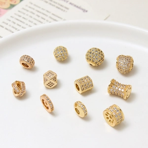 Exquisite gold-plated copper beads with micro-pave zircon for DIY jewelry making