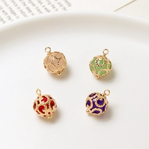 Hollow gold spherical pendants with colorful crystal beads for DIY jewelry making