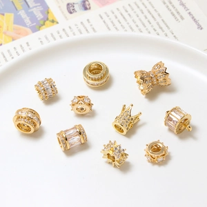Gold plated copper charms set with micro-paved zircons for DIY jewelry making
