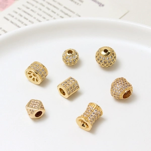 Handmade gold plated copper spacer beads set with zircon stones for DIY jewelry design