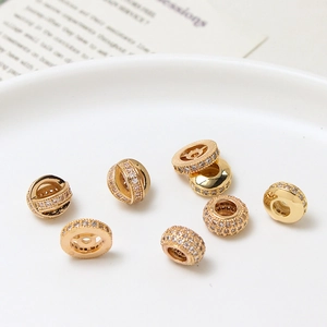 Gold plated micro-pave zircon beads for jewelry making in various elegant shapes