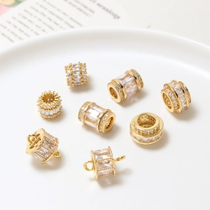 Gold plated bead charms with clear zirconia stones for DIY jewelry bracelets