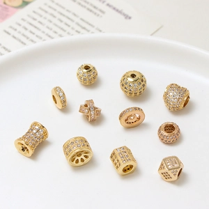Copper Pave Rhinestone Spacer Beads For DIY Jewelry Making Necklaces Bracelets Vintage Geometric Style For Women Jewelry