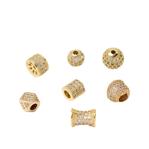 Gold-plated zircon micro-pave charms for DIY bracelets and necklaces, set of 7 shapes