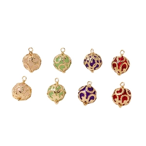 Eight pieces of gold filigree hollow sphere pendants with colorful crystal beads inside