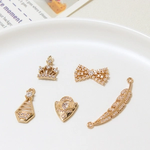 Copper Micro Pave Zirconia Pendant Only Crown Bowknot Feather Evil Eye DIY Charms For Necklace Bracelet Making Women Jewelry