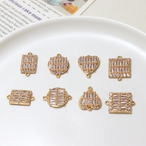 Pendentifs géométriques dorés en zircon avec doubles trous pour bijoux DIY