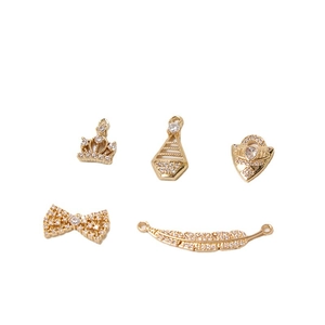 Golden micro-pave zircon charms set including crown, bow, and evil eye for DIY jewelry