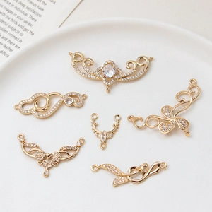 Golden micro-pave zircon charms with butterfly and floral motifs for DIY jewelry making