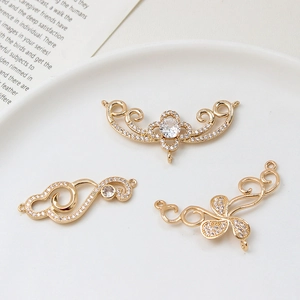 Golden flower and cloud micro-pave zircon charms for DIY jewelry and hairpins