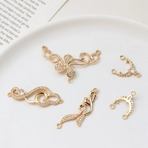 Micro-pave zircon collar lace connectors in light gold for DIY jewelry making