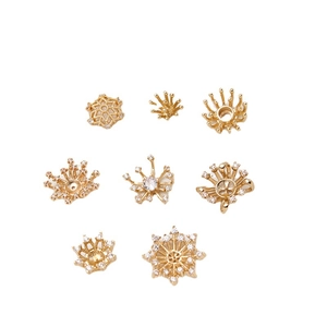 Capuchones de flor de copo dorados y engastes de circón para joyería artesanal