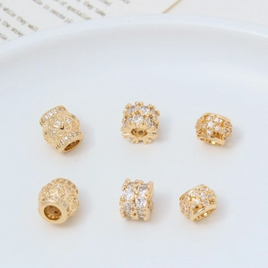 Set de cuentas de cobre chapadas en oro con micro circonitas para creación de joyas