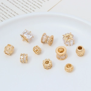 Cuentas de cobre dorado con micro-pave de circonitas para crear joyas personalizadas