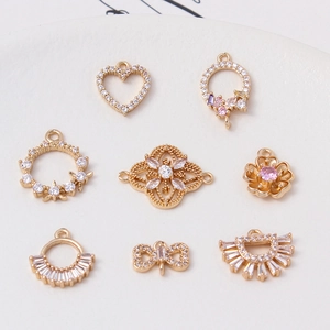 Copper Micro Inlaid Zirconia Flower Bow Knot Heart Pendant DIY Earring Bracelet Jewelry Making Findings Charms Accessory