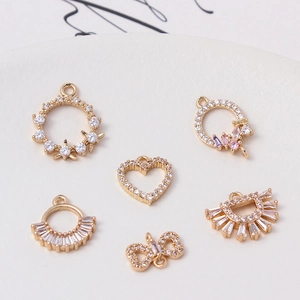 Exquisite copper gold-plated flower heart charms with zircon for DIY jewelry making