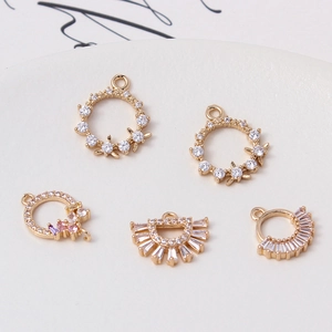 Exquisite gold-plated copper flower pendants with zircons for DIY jewelry making
