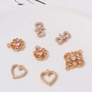 Exquisite copper gold-plated flower and heart charms with micro-pave cubic zirconia for DIY