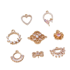 Set of 18K gold-plated copper charms with micro-pave zircons for DIY jewelry making