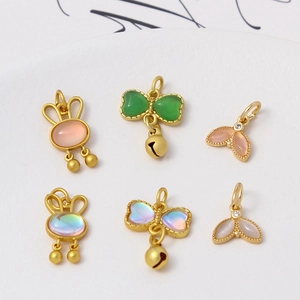 Exquisite Copper Gold Plated DIY Jewelry Pendants Rabbit Bowknot Fish Tail Charms With Artificial Stone Rhinestone For Crafting