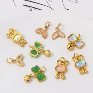 Matte gold pendant set with rabbits and bells for DIY necklace and earring making