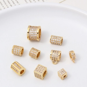 Perline distanziatrici cilindriche in zircone placcato oro 14K per gioielli fai da te