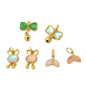 Golden sand gold DIY charms set with rabbit bow and fish tail pendants for jewelry making
