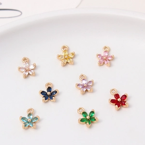 Kupfer Fünfblättrige Blume Anhänger Mit Strass DIY Schmuckherstellung Charm Für Ohrringe Halskette Armband Süße Blumen Accessoires