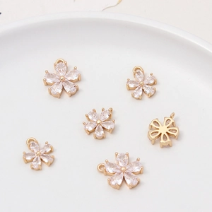 Golden daisy flower pendants with white zircon crystals for DIY jewelry making