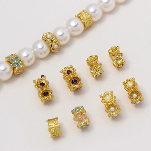 Cuentas de guirnalda doradas con esmalte y perlas para creación de pulseras DIY