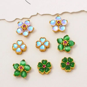 Antike Goldblütenperlen mit künstlicher Jade und Turmalin für DIY-Schmuck