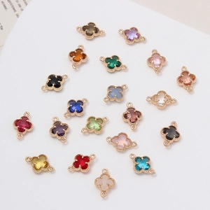 Kleurrijke klavertje vier kristal connectoren met metalen rand voor DIY sieraden maken