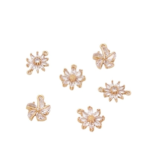 Zircon inlaid flower pendants and connectors in golden finish for DIY jewelry