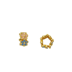 Cuentas espaciadoras de flores doradas con esmalte rosa y azul para joyería artesanal