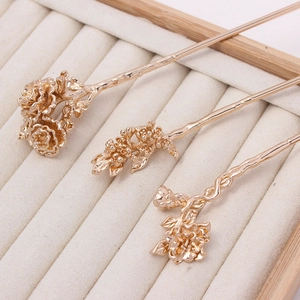 Vintage Copper Flower Hair Stick For Women Traditional Chinese Style Peony Lotus Hairpin DIY Hanfu Jewelry Accessories