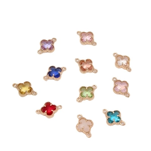 Kleurrijke klavertje vier kristallen connectoren met metalen frame voor DIY-sieraden