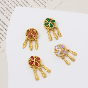 Amuletos atrapasueños dorados con trébol de cuatro hojas y plumas para pulseras DIY