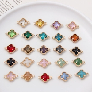 Colorful four leaf clover crystal charms with gold beaded edge for DIY jewelry making