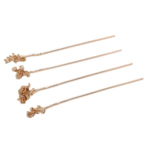 Set of four gold floral hairpins with intricate rose and plum blossom carvings for Hanfu